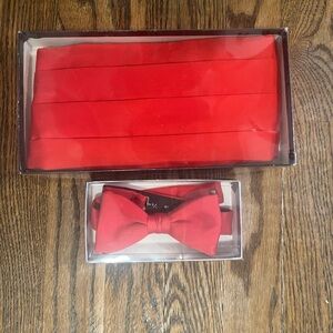 Vintage Red Satin Cummerbund and Bow Tie Set 100% Polyester Formal Prom Wedding